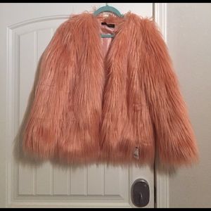 Peach blush faux fur coat